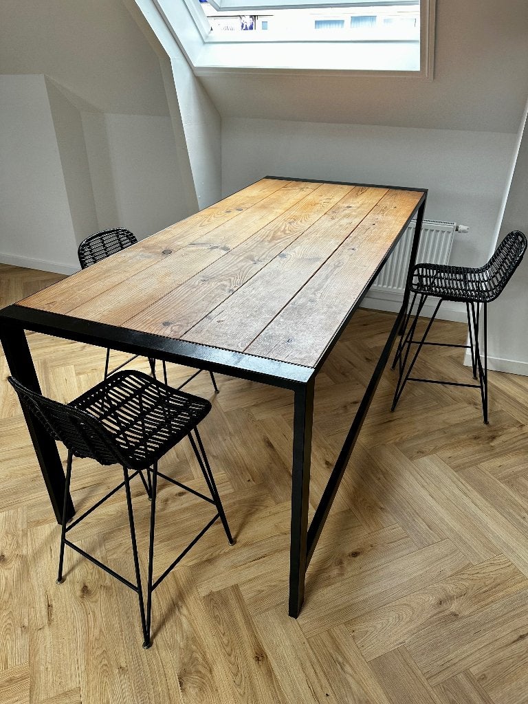 Wooden High Table + 3 Bar Stools, Ophalen, Gebruikt, 50 tot 100 cm, Vijf personen of meer