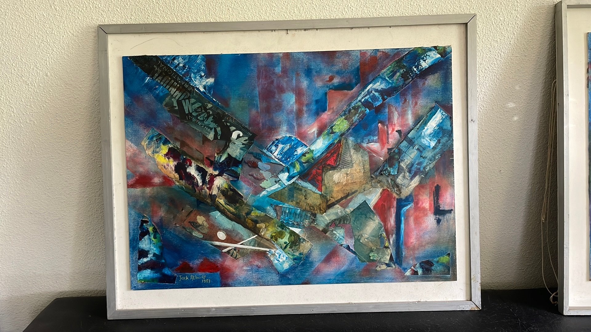 Schilderij Collage.    Jack Alberts.  1987.  93 x 87, Antiek en Kunst, Ophalen of Verzenden