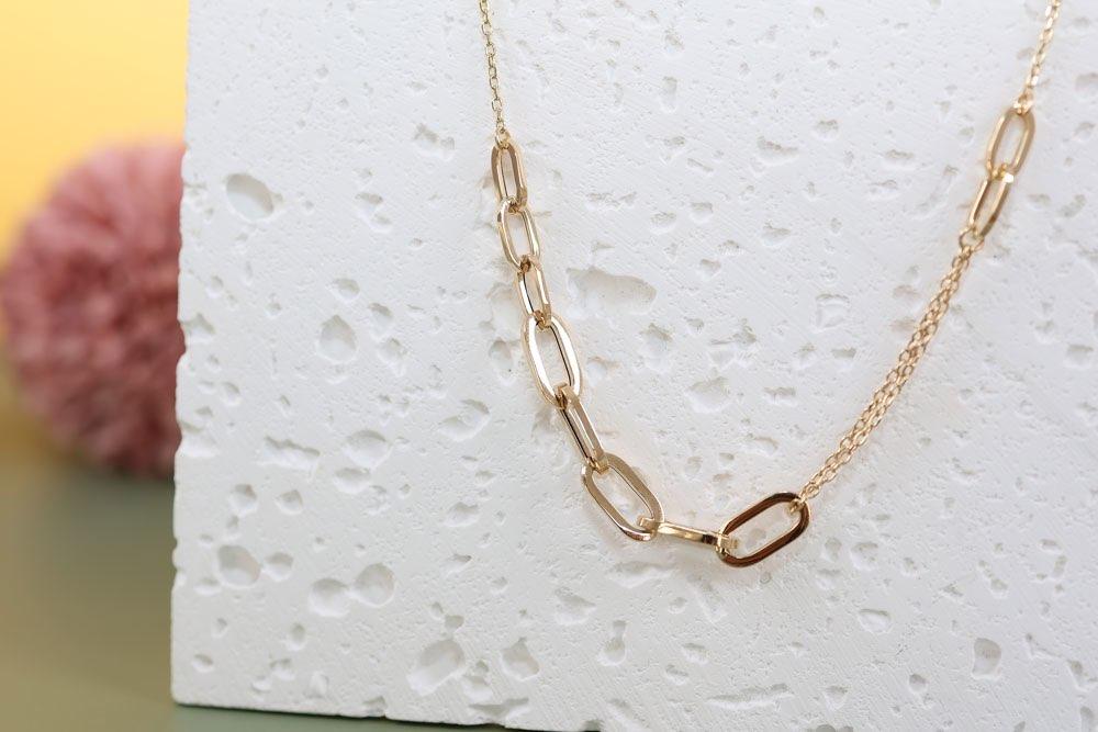 14 Karaat Gouden Dames Ketting Paperclip, Ophalen, Zo goed als nieuw, Goud, Goud