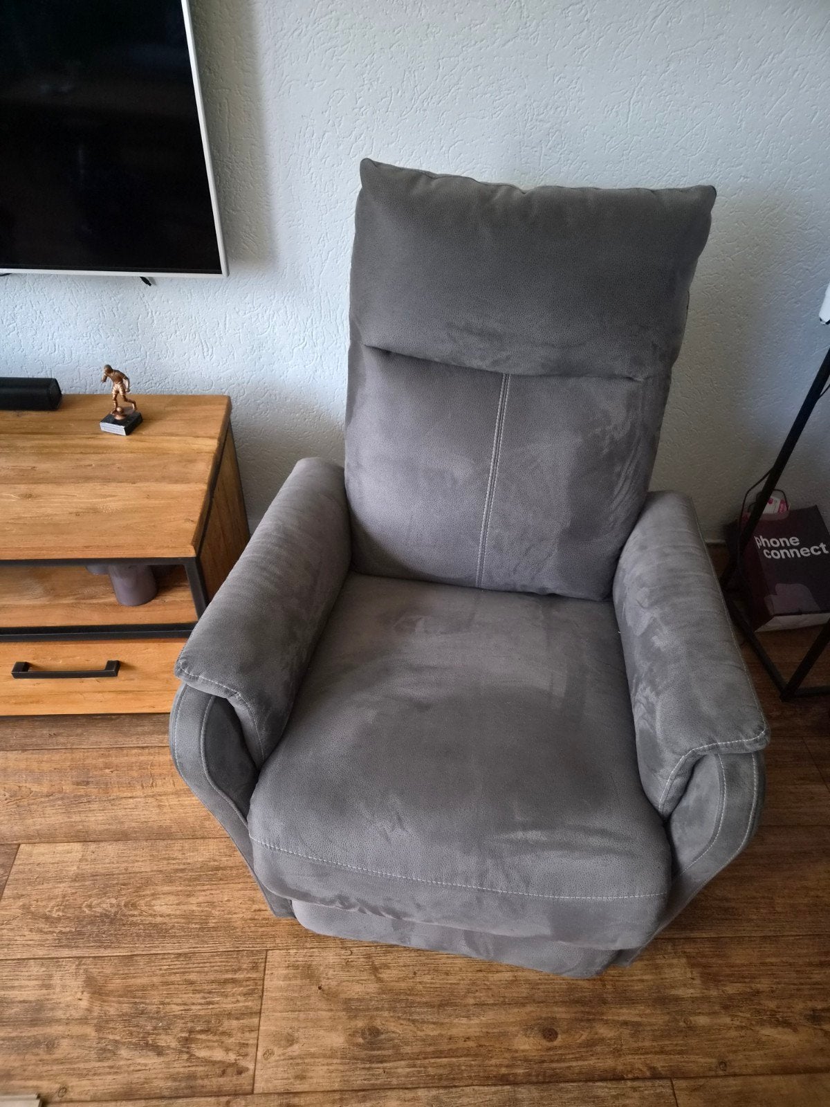 Comfortabele elektrisch verstelbare grijze fauteuil, Modern, Comfortabel, Gebruikt, 75 tot 100 cm, Ophalen of Verzenden