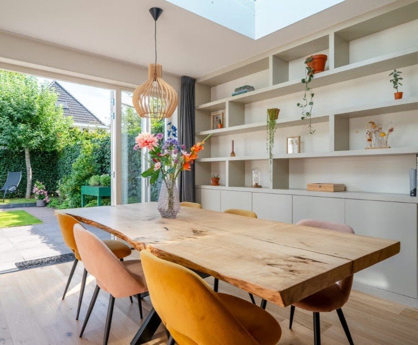 Boomstamtafel / eettafel / vergadertafel, Ophalen, 100 tot 150 cm, Scandinavisch, landelijk, modern., 200 cm of meer