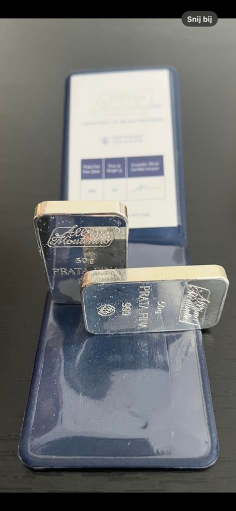 2x 50g Zilver Baar 999 – Aleino Moutinho, Postzegels en Munten, Ophalen of Verzenden, Zilver