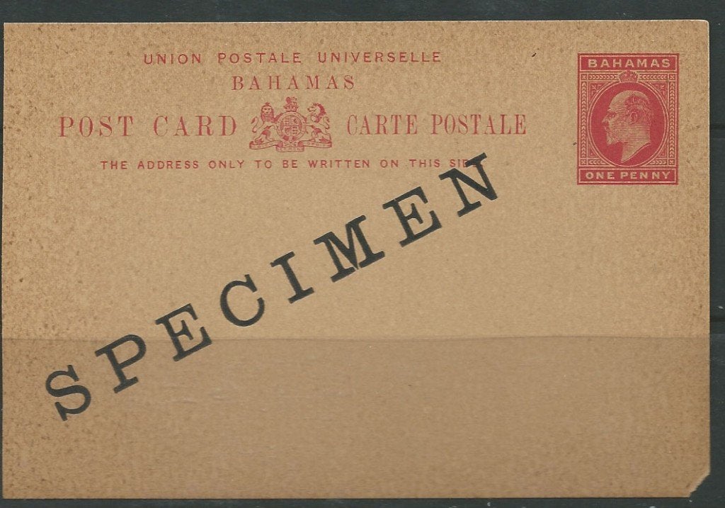 BAHAMAS 1902 E.VII. 1d. carmine on buff Postcard, SPECIMEN, Verzenden, Postfris, Midden-Amerika