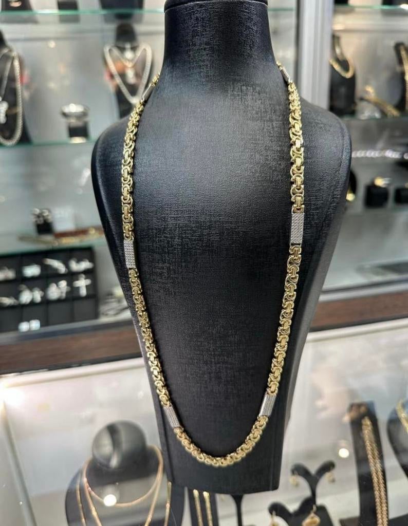 14k Gouden Massieve Platte Koningsketting, Sieraden, Tassen en Uiterlijk, Kettingen, Nieuw, Goud, Ophalen of Verzenden