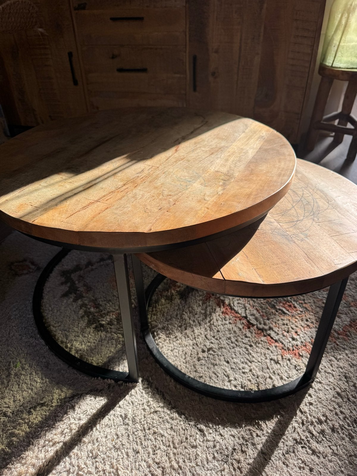 Set van 3 mangohouten salontafels, Ophalen, Gebruikt, Rond, Overige houtsoorten