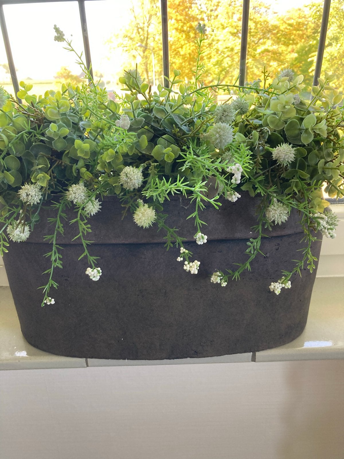 Decoratieve plantenbak met kunstplanten, Huis en Inrichting, Ophalen, Bruin, Steen/keramiek, Landelijk