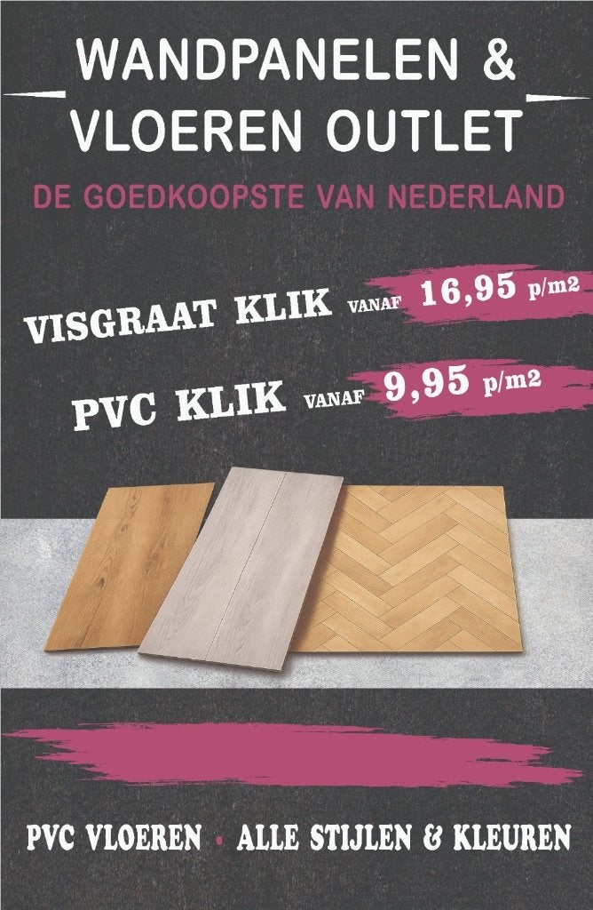 PVC Visgraat Click | A-Kwaliteit | 5 Kleuren | Voorraad!, Ophalen of Verzenden, Nieuw, 75 m² of meer, Overige typen