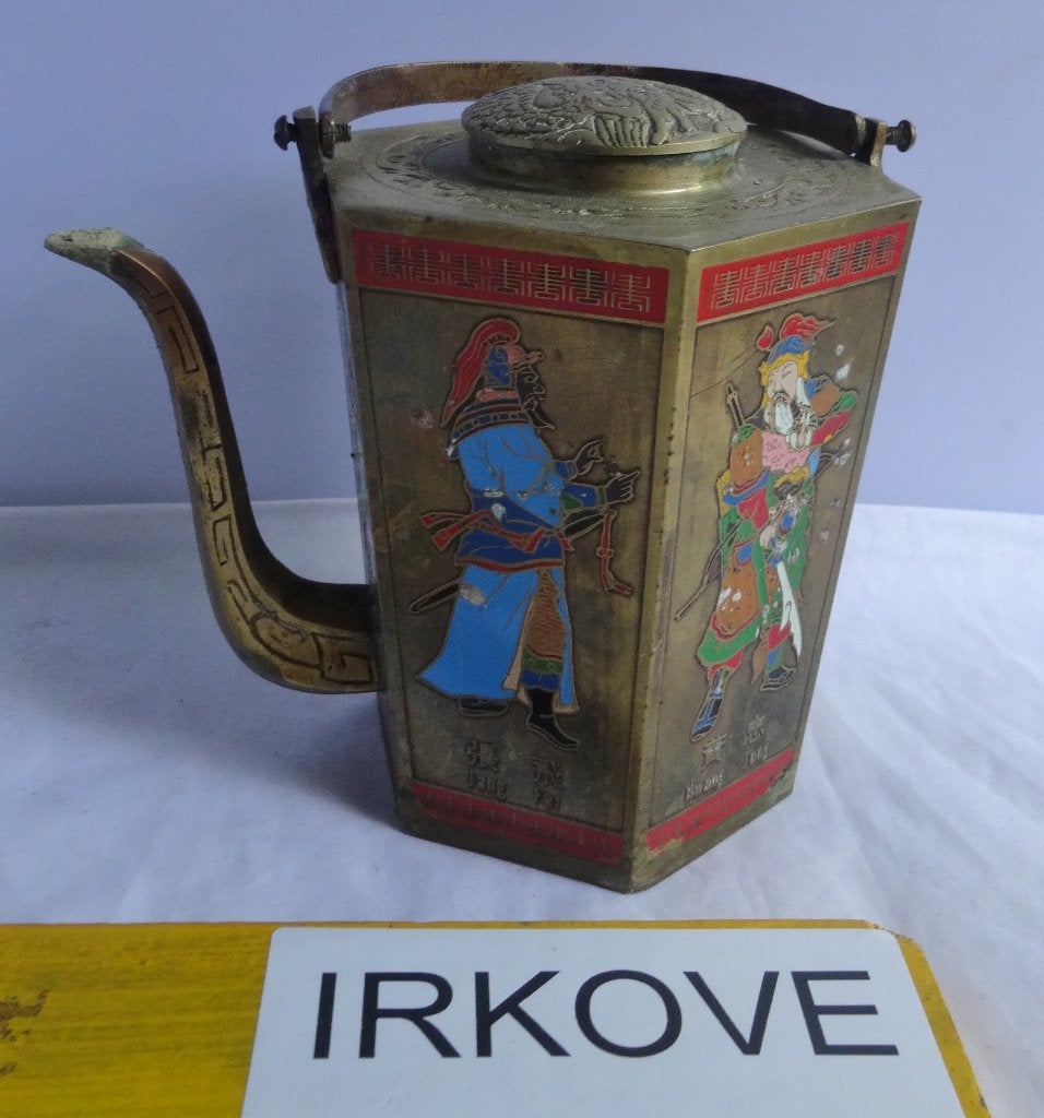 KOPEREN THEEPOT * MET EMAILLE FIGUREN * Taiwan *, Antiek en Kunst, Antiek | Koper en Brons, Verzenden, Koper