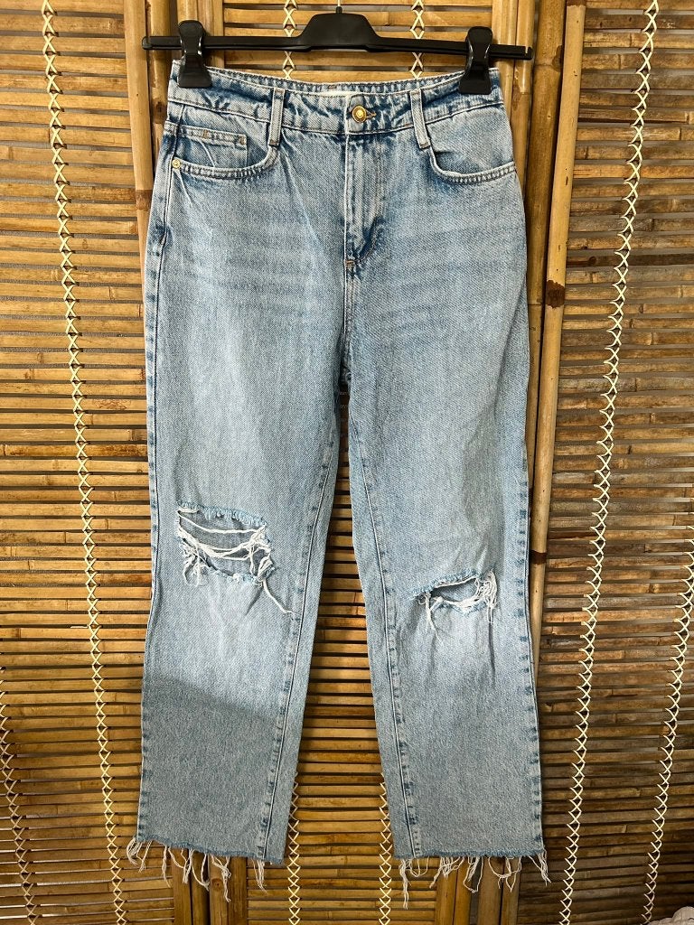 Zara ripped jeans lichtblauw straight leg dames maat S 36, Blauw, Zara, Ophalen of Verzenden, Zo goed als nieuw