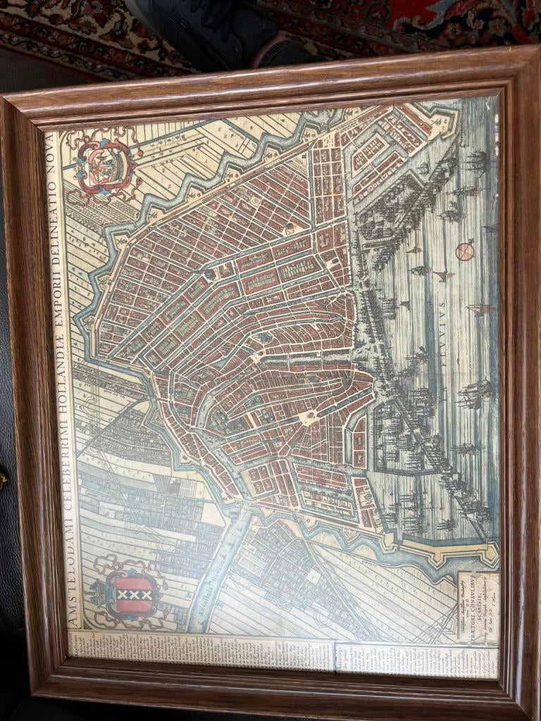 Cartograaf kaart Amsterdam, Antiek en Kunst, Kunst | Tekeningen en Foto's, Ophalen of Verzenden