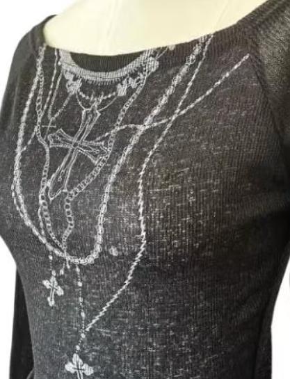 Prachtige vintage top zwart Gothic / Alt met tattoo print, Maat 38/40 (M), Zwart, Nieuw, Ophalen of Verzenden