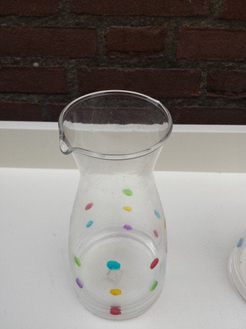Water schenkers met gekleurde stippen, merk L. Dake en Zn, 2, Huis en Inrichting, Keuken | Servies, Ophalen of Verzenden, 'T Olde Gre-j