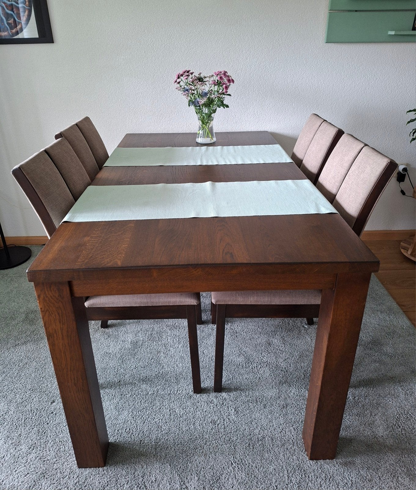 Eiken eethoek met 4 stoelen, Ophalen, Gebruikt, 4 tot 6 stoelen