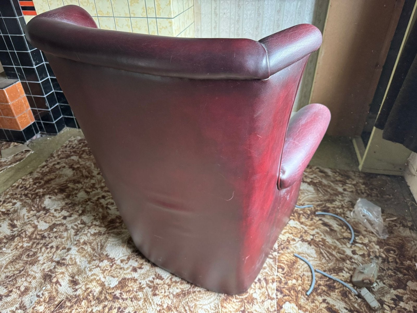 Vintage Leren Fauteuil - Bordeau Rood, Huis en Inrichting, Fauteuils, Ophalen, Gebruikt, Leer, 75 tot 100 cm