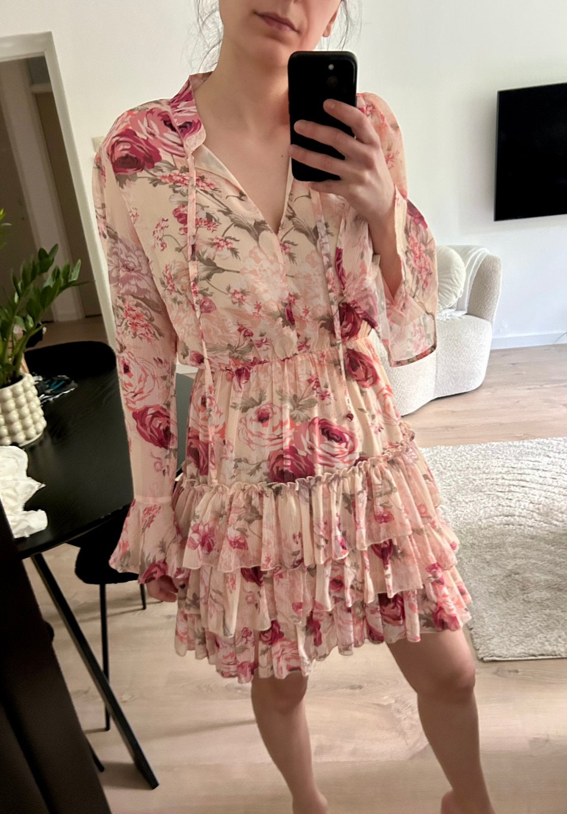 IVIVI Coquette Jurk M Ruffles Romantisch Chic floral, Kleding | Dames, Verzenden, Zo goed als nieuw, Maat 38/40 (M), Roze