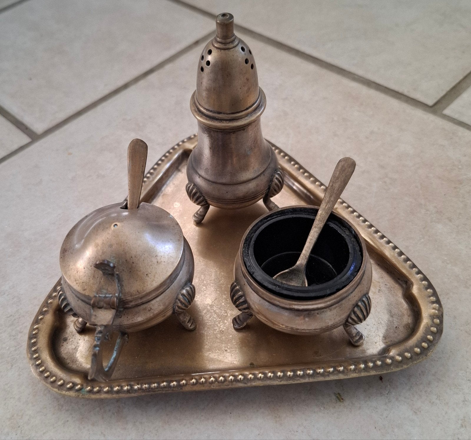 Menagesetje verzilverd messing, Antiek en Kunst, Curiosa en Brocante, Ophalen of Verzenden