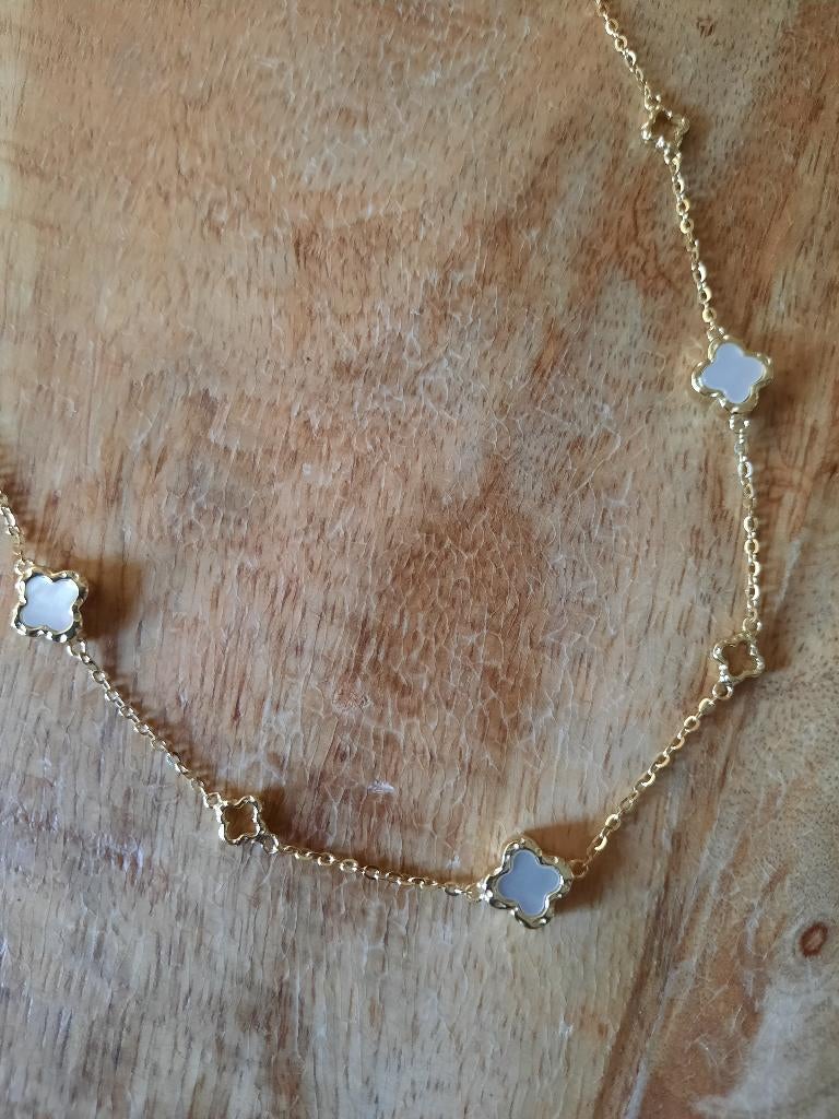 Ketting met klavers zilver 5925, Verzenden, Nieuw, Zilver, Zilver