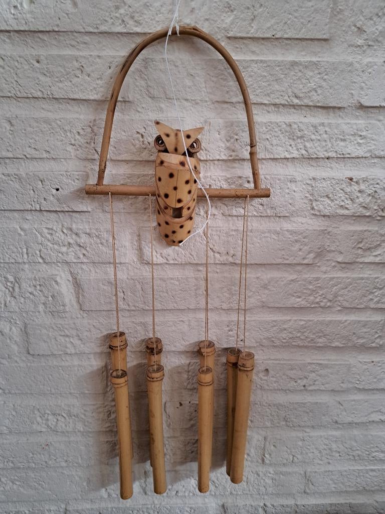 Bamboe windgong met uil, Ophalen of Verzenden