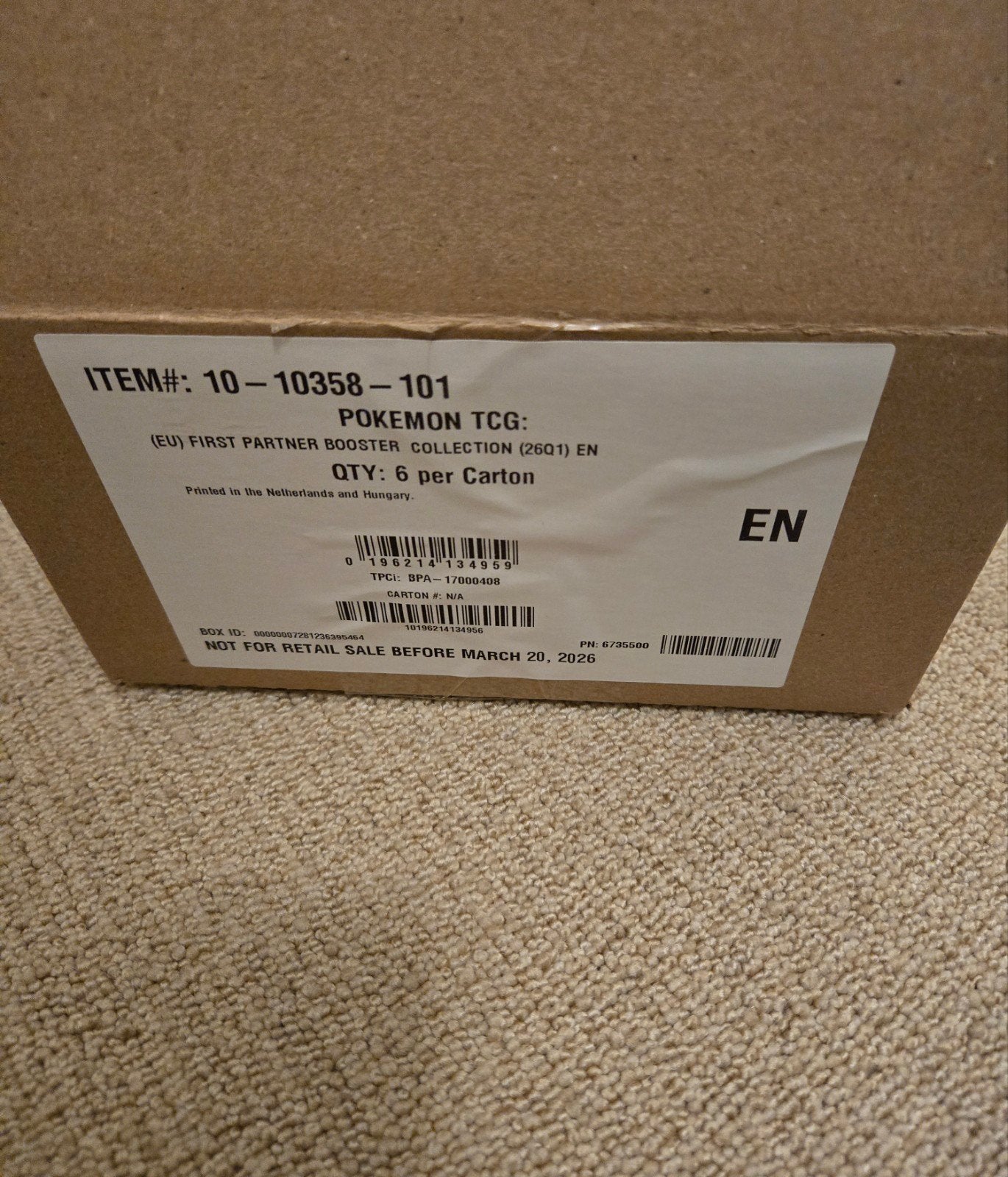 Pokémon TCG First Partner Booster Collection (6 stuks), Ophalen of Verzenden, Zo goed als nieuw, Boosterbox