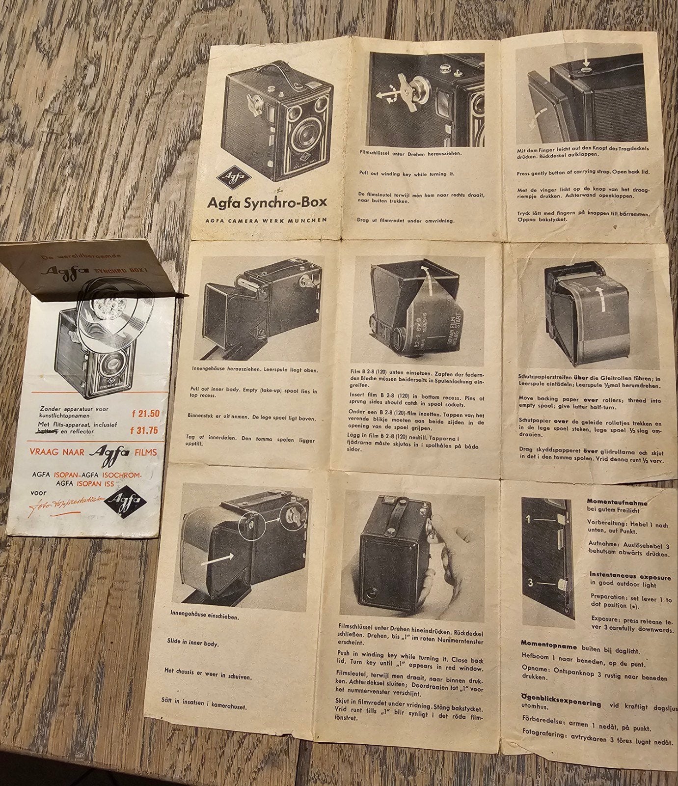 Vintage Agfa Synchro Box camera met originele handleiding, Ophalen of Verzenden, Gebruikt, Compact, Overige Merken