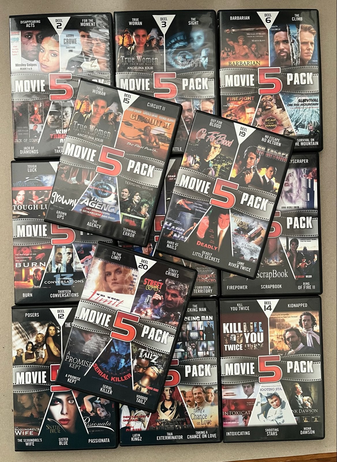 12x Movie 5-Pack DVD Boxsets - Diverse Actie & Thriller Coll, Vanaf 16 jaar, Ophalen of Verzenden, Gebruikt, Inclusief doosje