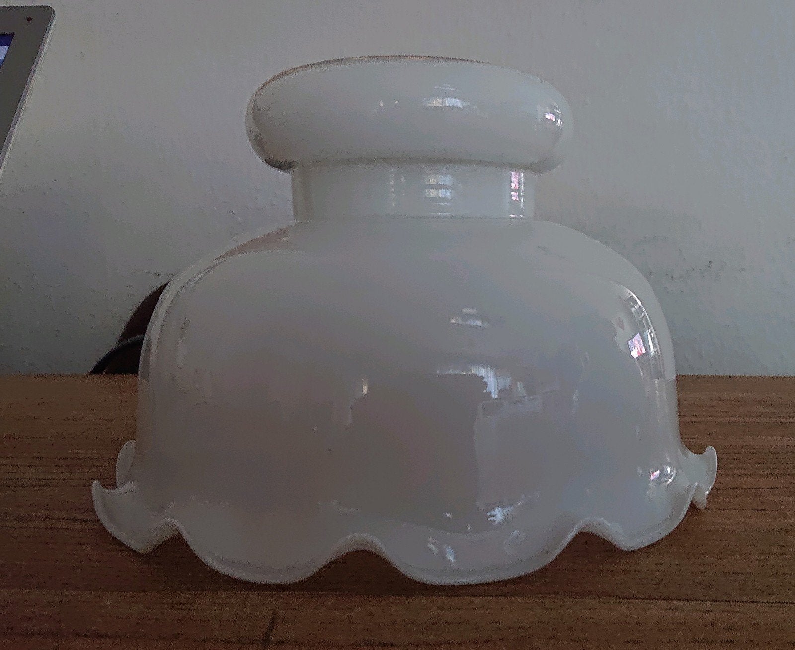 Prachtig opaline retro lampenkap met ruche izgs, 16 cm, Overige typen, Wit, Rond