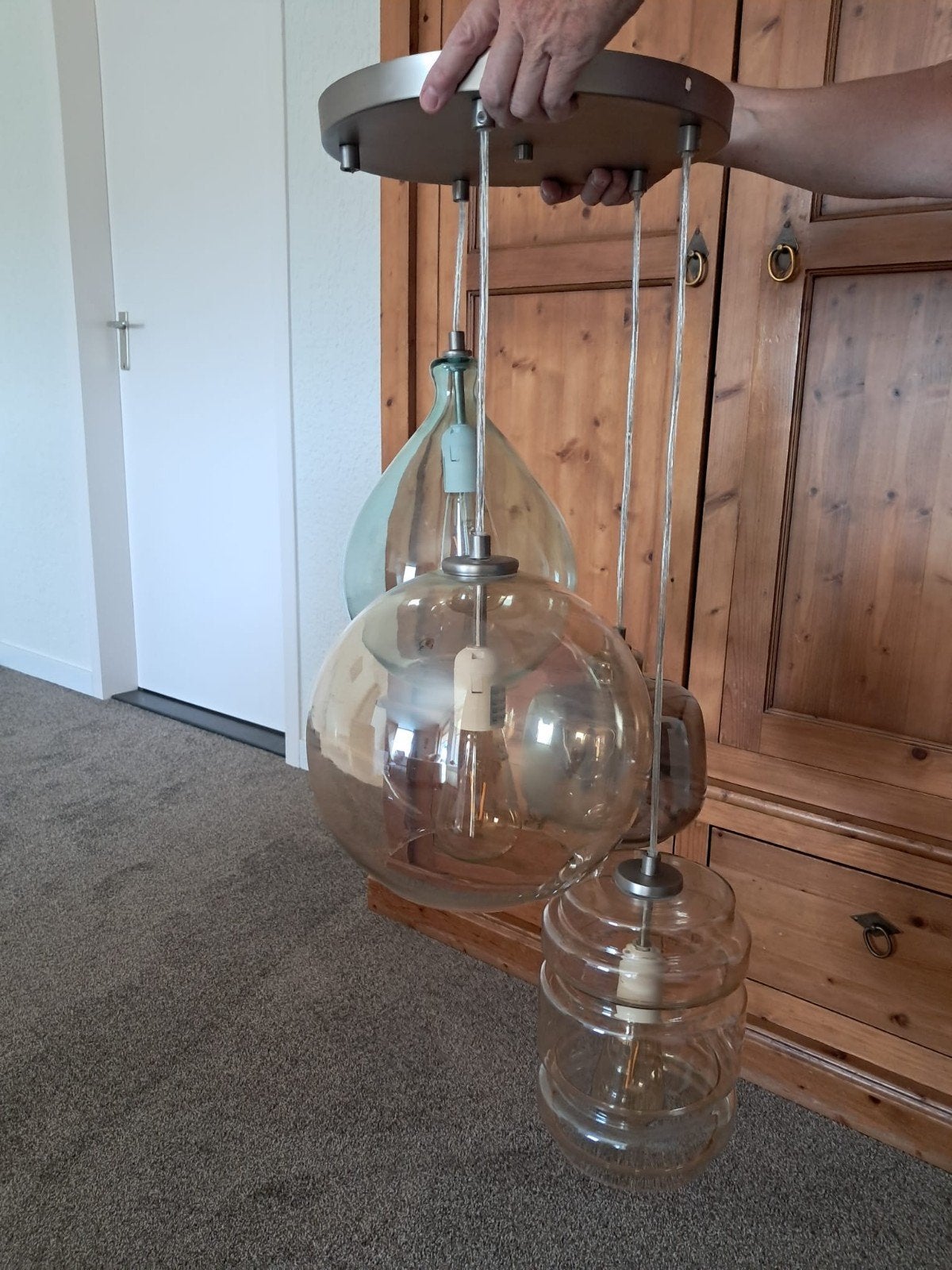 hanglamp met glazen bollen, Ophalen, Zo goed als nieuw