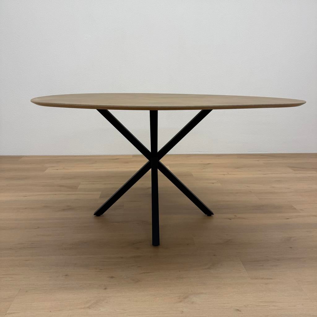 Organische eettafel HPL goud 150x130 - Direct Leverbaar, Rond, Ophalen of Verzenden, Zo goed als nieuw, Vijf personen of meer