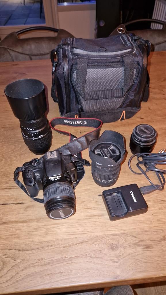 Canon spiegelreflexcamera met diverse lenzen, Ophalen of Verzenden, Canon, Geen optische zoom