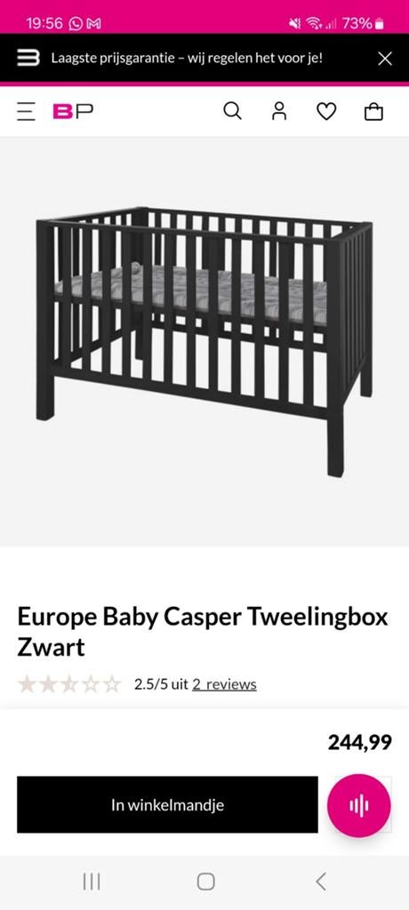 Tweelingbox zwart, Kinderen en Baby's, Boxen, Ophalen of Verzenden, Gebruikt, Rechthoekig, In hoogte verstelbaar
