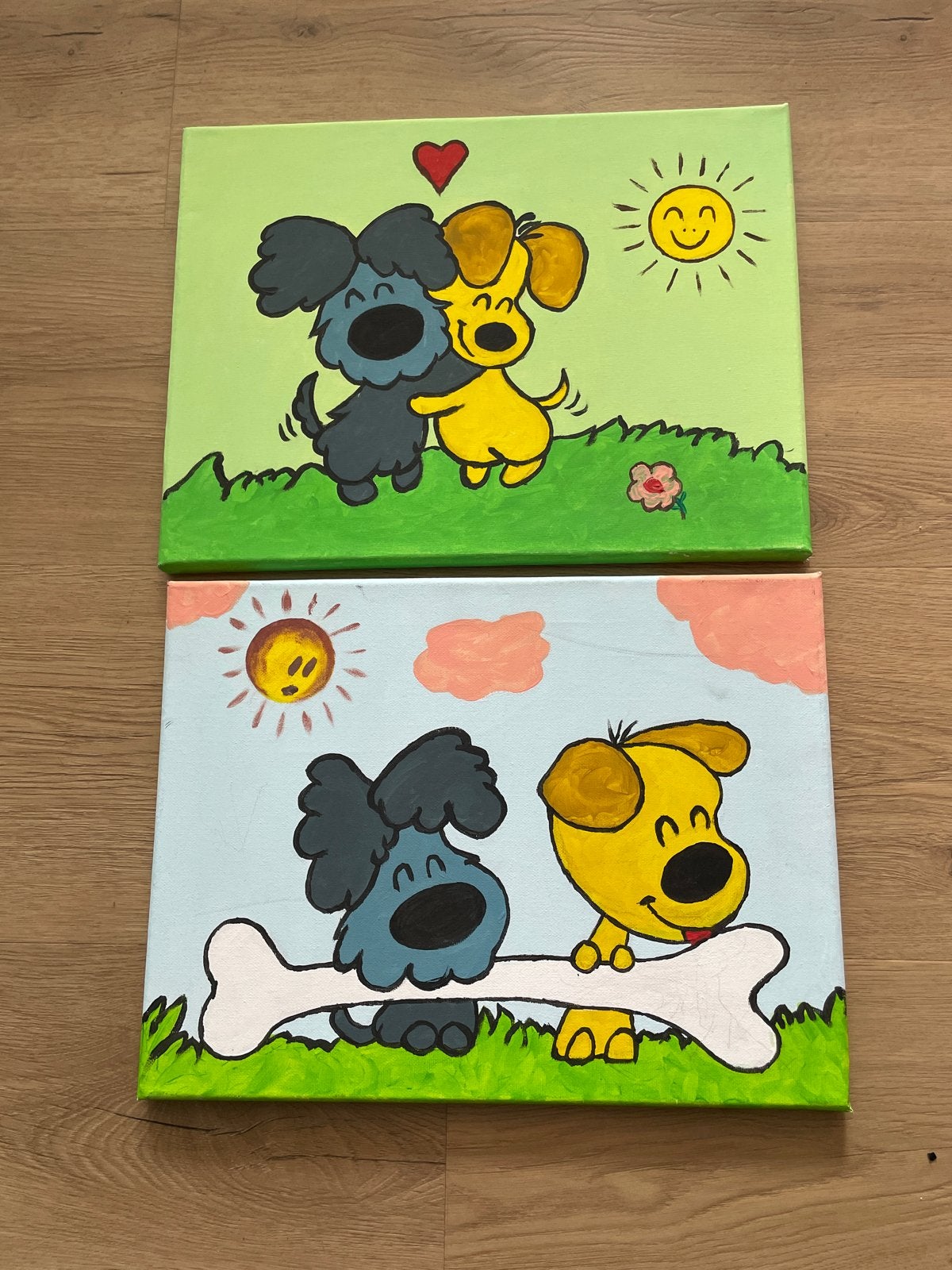 Woezel en pip Handgemaakte schilderijen van vrolijke honden, Kinderen en Baby's, Overige karakters, Ophalen of Verzenden, Handgemaakt