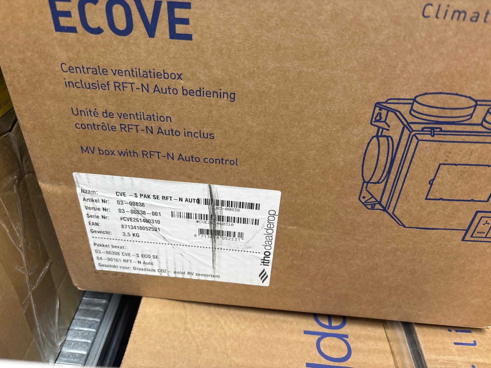 Itho Daalderop CVE-S Centrale Ventilatiebox met RFT-N Auto, Doe-het-zelf en Verbouw, Ventilatie en Afzuiging, Ophalen, Nieuw, Ventilator