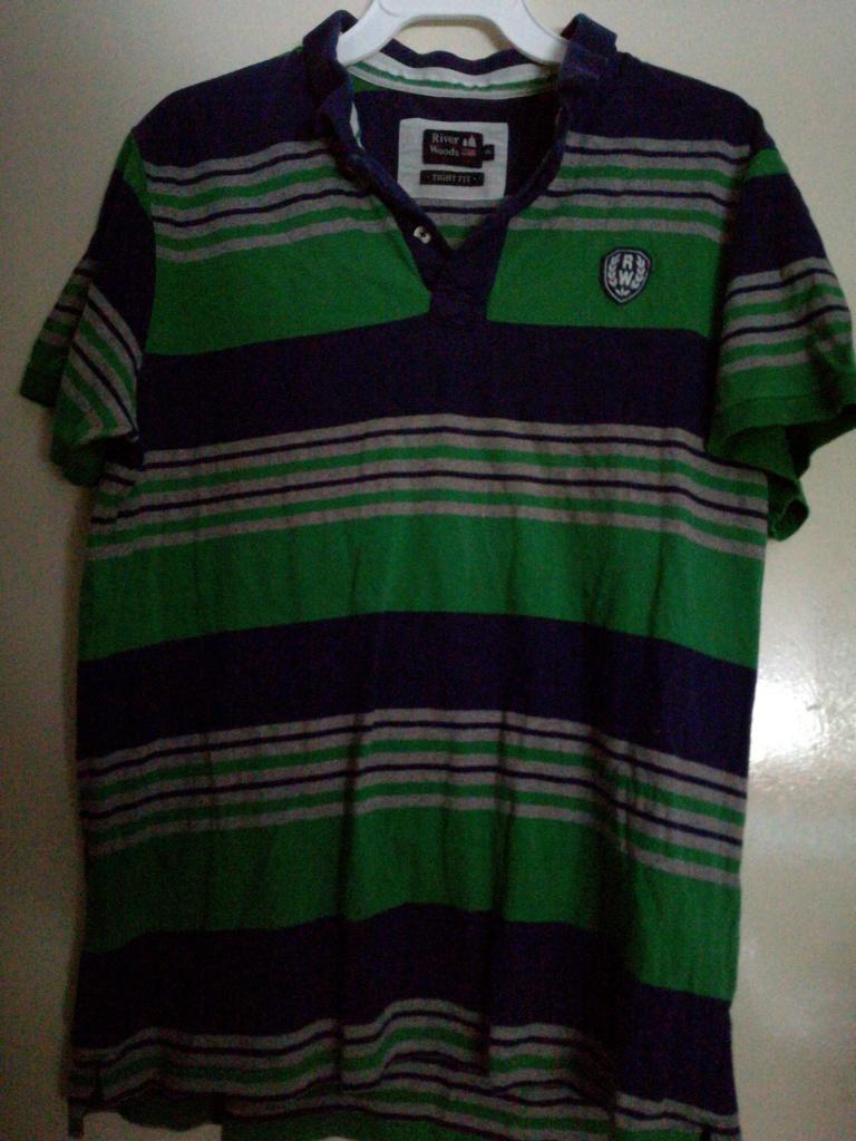 als nieuw Polo Shirt RIVERWOODS groen streep blauw grijs XXL, Verzenden, Zo goed als nieuw, Overige maten, Groen