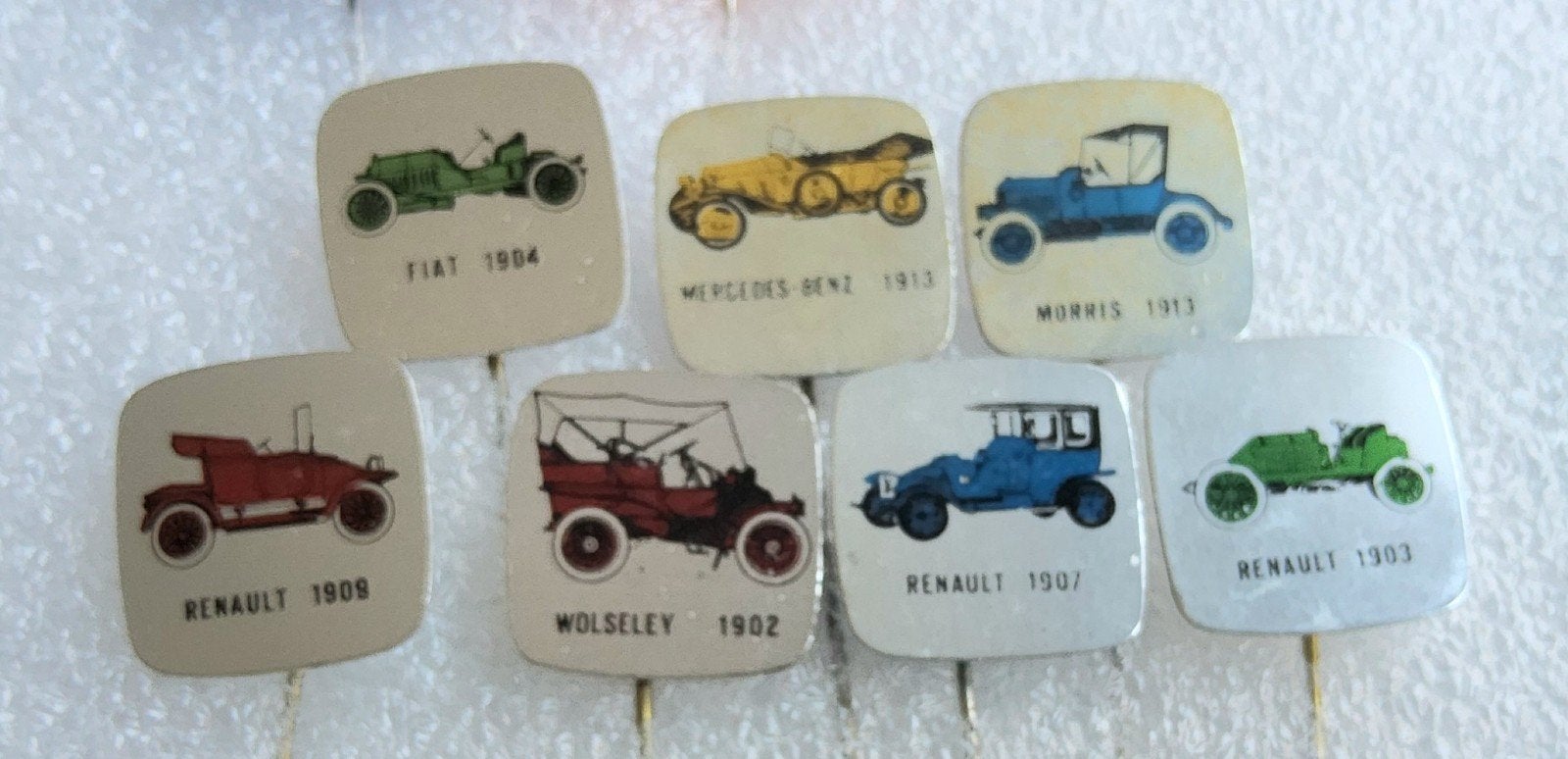 7 Vintage Speldjes met Oude Auto's, Ophalen of Verzenden, Gebruikt, Transport, Speldje of Pin