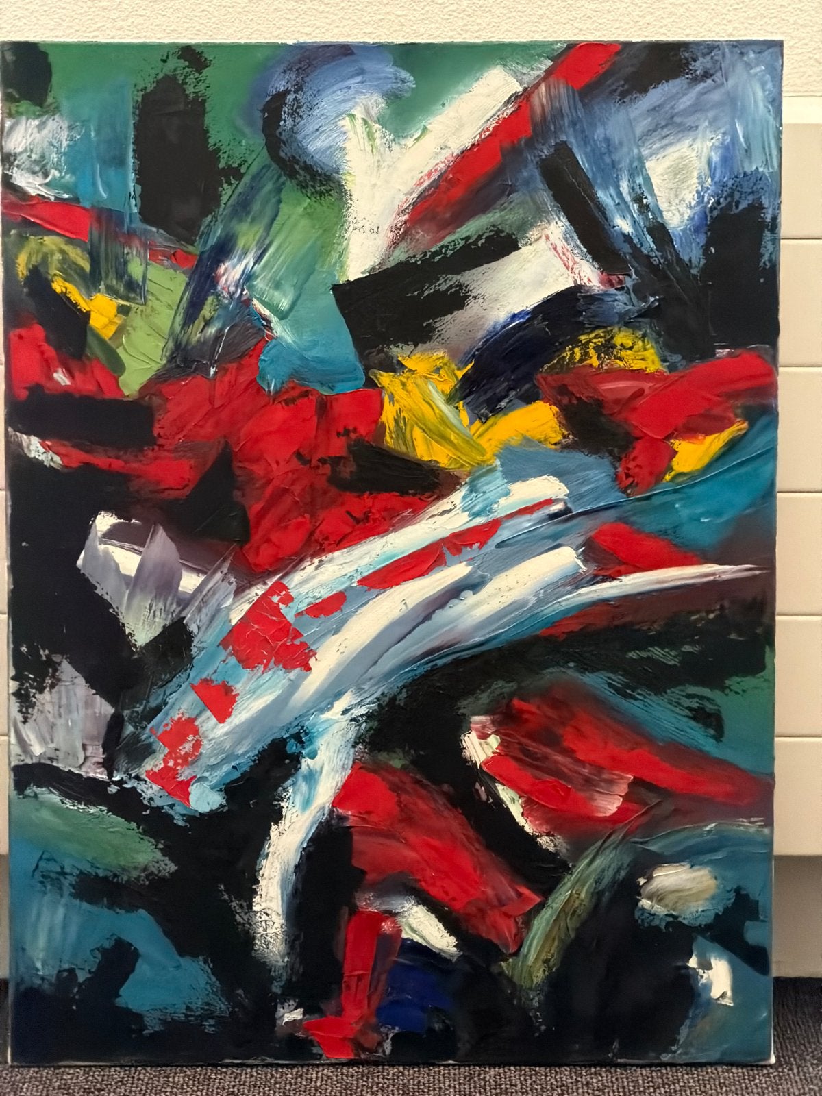 Abstract olieverf schilderij van Henk Uitslag (60x80cm), Antiek en Kunst, Ophalen