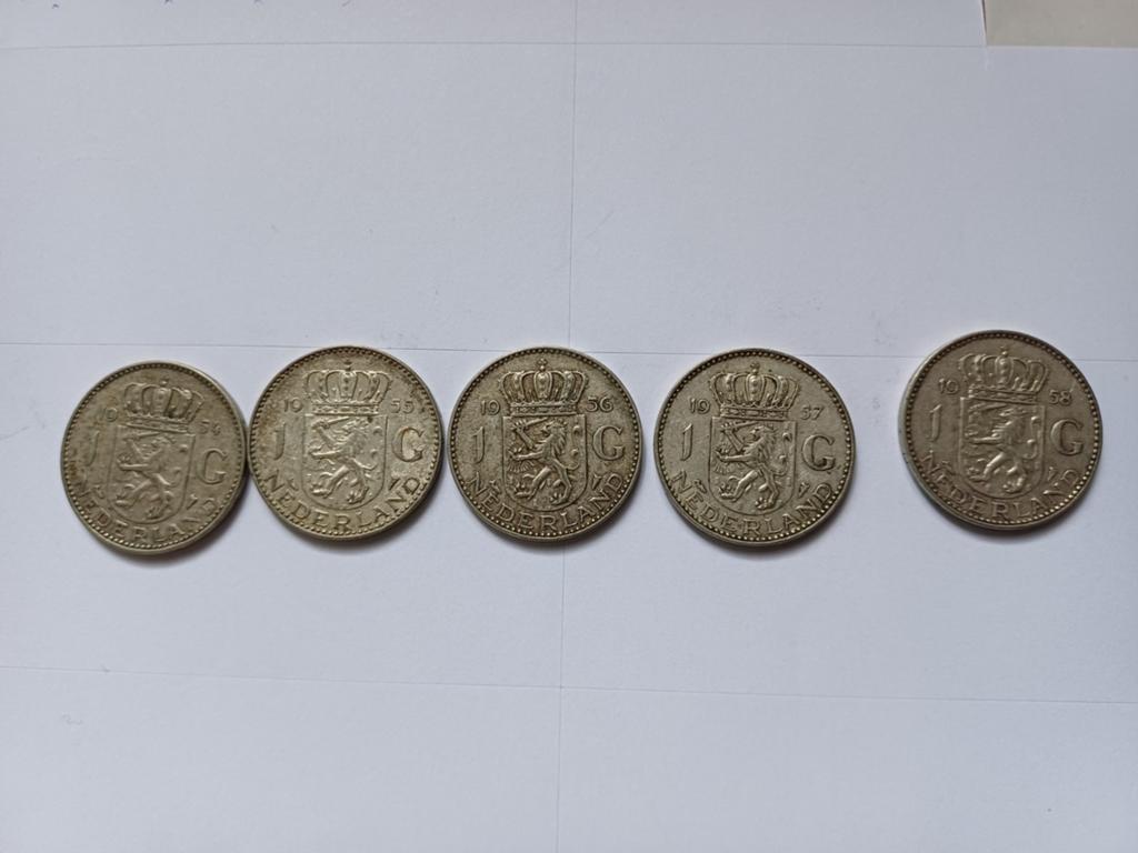 5 zilveren guldens, 1 gulden, Koningin Juliana, Zilver, Ophalen of Verzenden