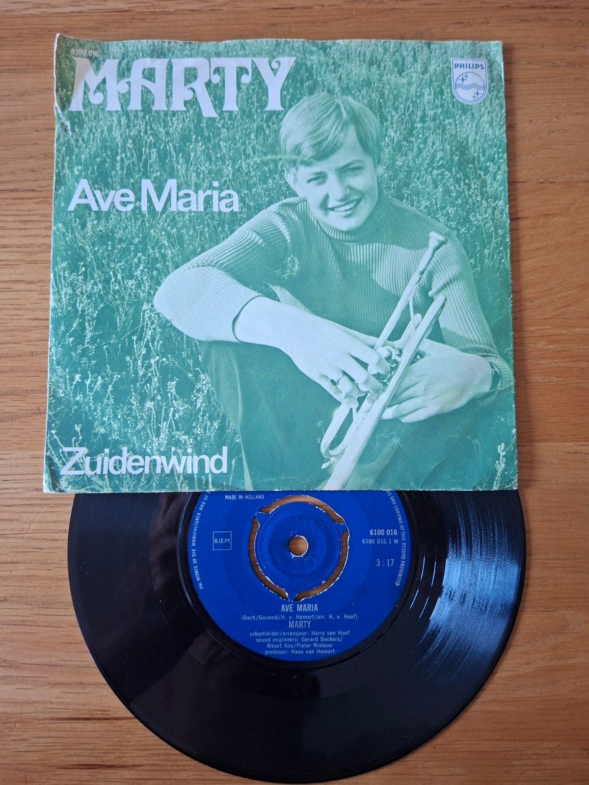 Marty - Ave Maria / Zuidenwind (Philips 6100 016), Gebruikt, 7 inch, Ophalen of Verzenden, EP