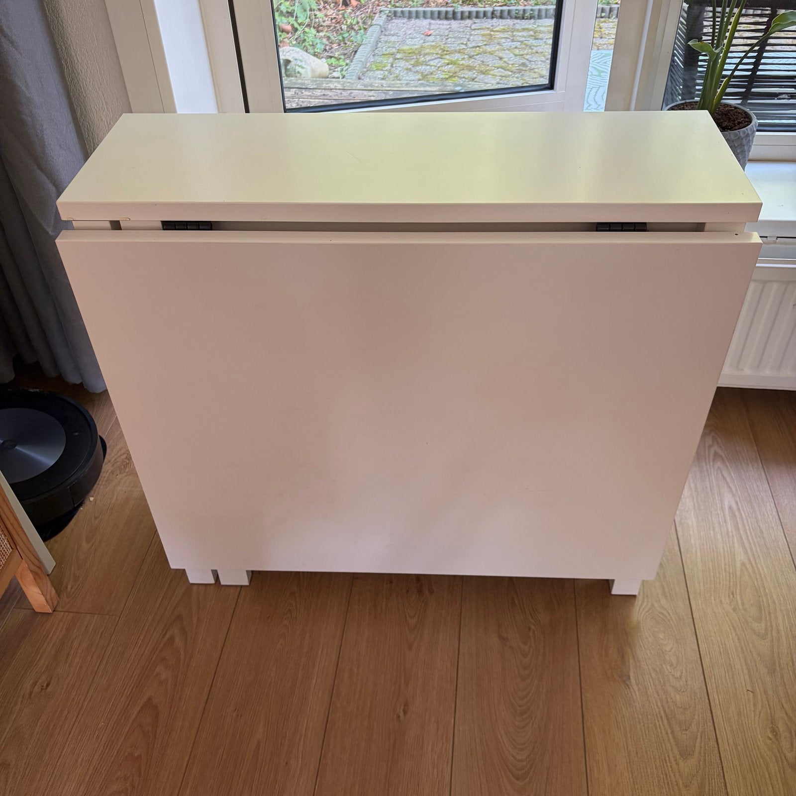 Compacte uitklapbare eettafel met lades, Huis en Inrichting, Tafels | Eettafels, Ophalen, Gebruikt, 100 tot 150 cm, 50 tot 100 cm