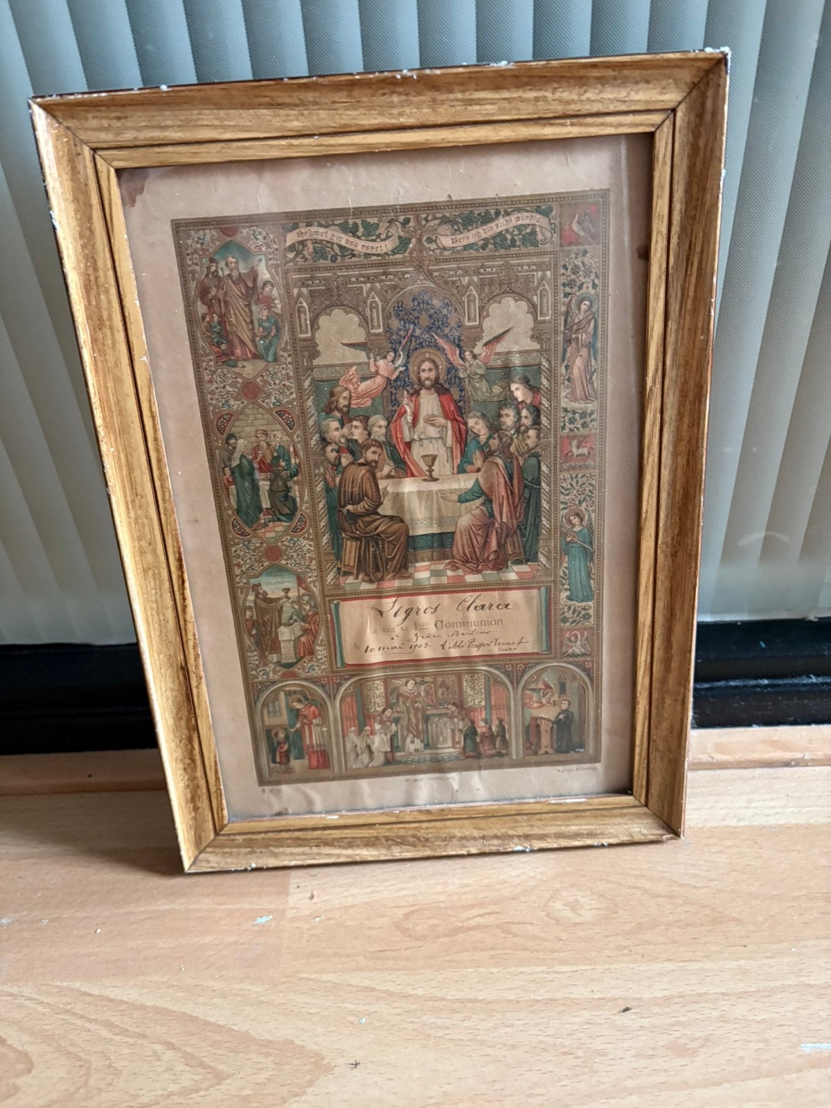 Antieke ingelijste communieprent uit 1903, Ophalen of Verzenden