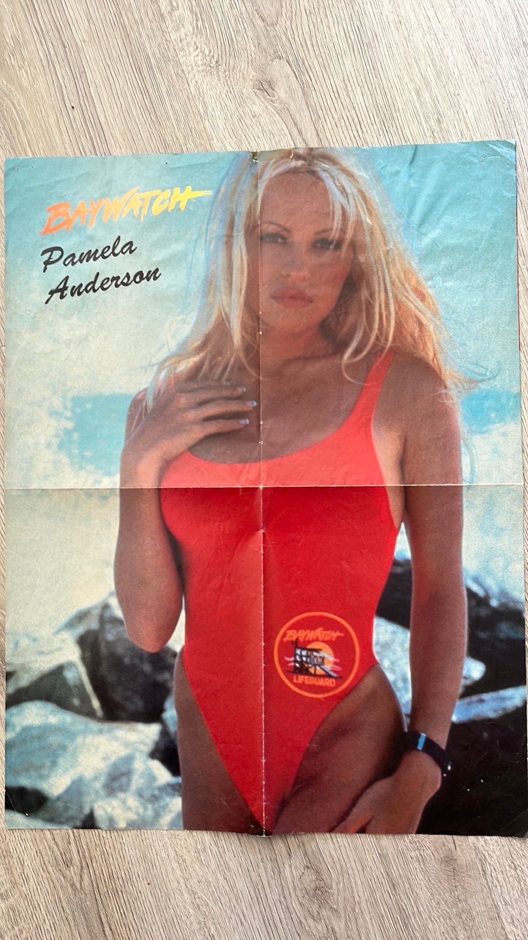 Vintage poster Baywatch Pamela Anderson jaren 90, Ophalen of Verzenden, A1 t/m A3, Film en Tv, Rechthoekig Staand