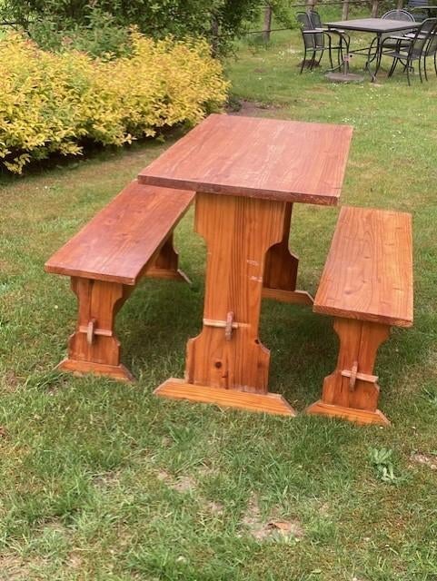 Houten tuintafel met bankjes, Ophalen, Gebruikt, Rechthoekig, Hout