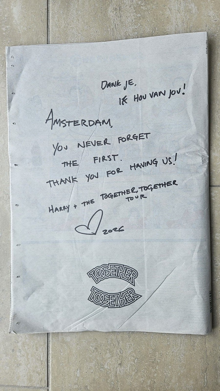 Harry Styles - Het Parool, Boeken, Ophalen of Verzenden, Zo goed als nieuw, Krant