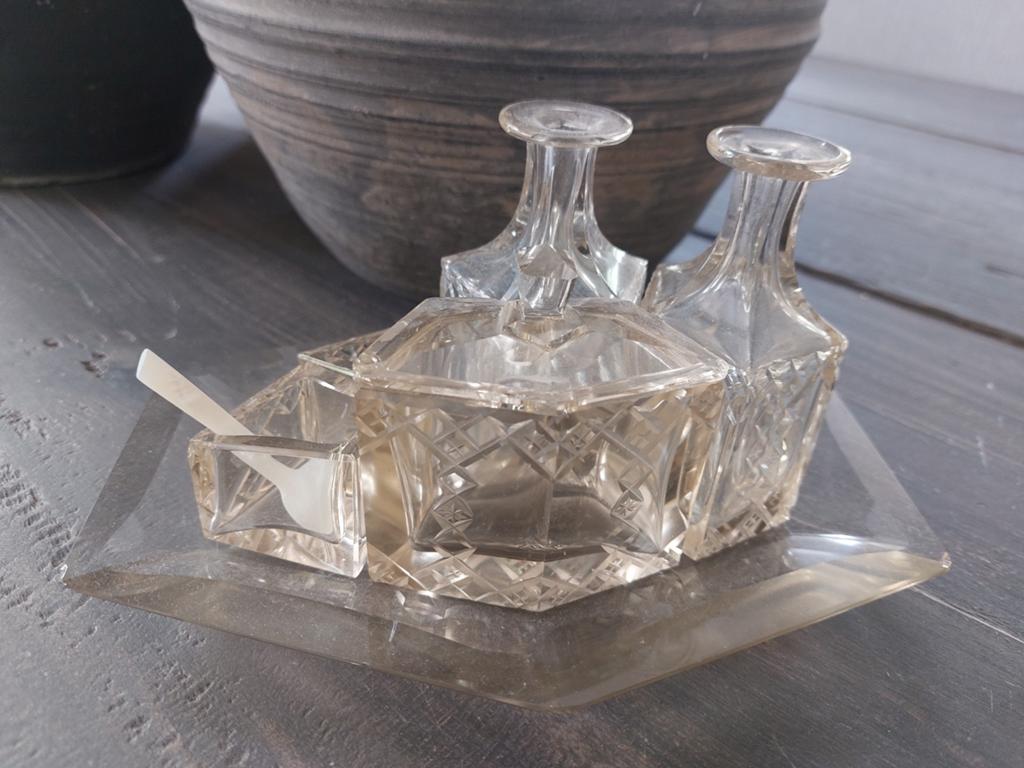 Antieke kristallen olie en azijn stel, Antiek en Kunst, Antiek | Glas en Kristal, Verzenden