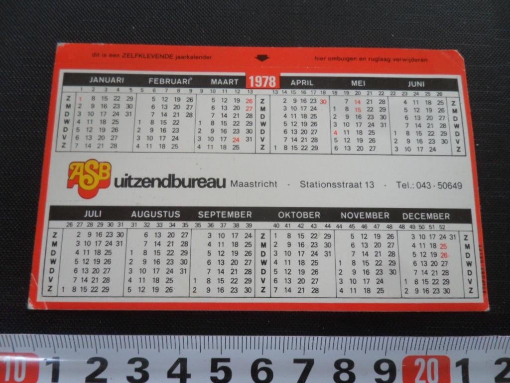 sticker Kalender 1978 ASB Uitzendbureau Masticht Stationsstr, Verzamelen, Stickers, Zo goed als nieuw, Ophalen