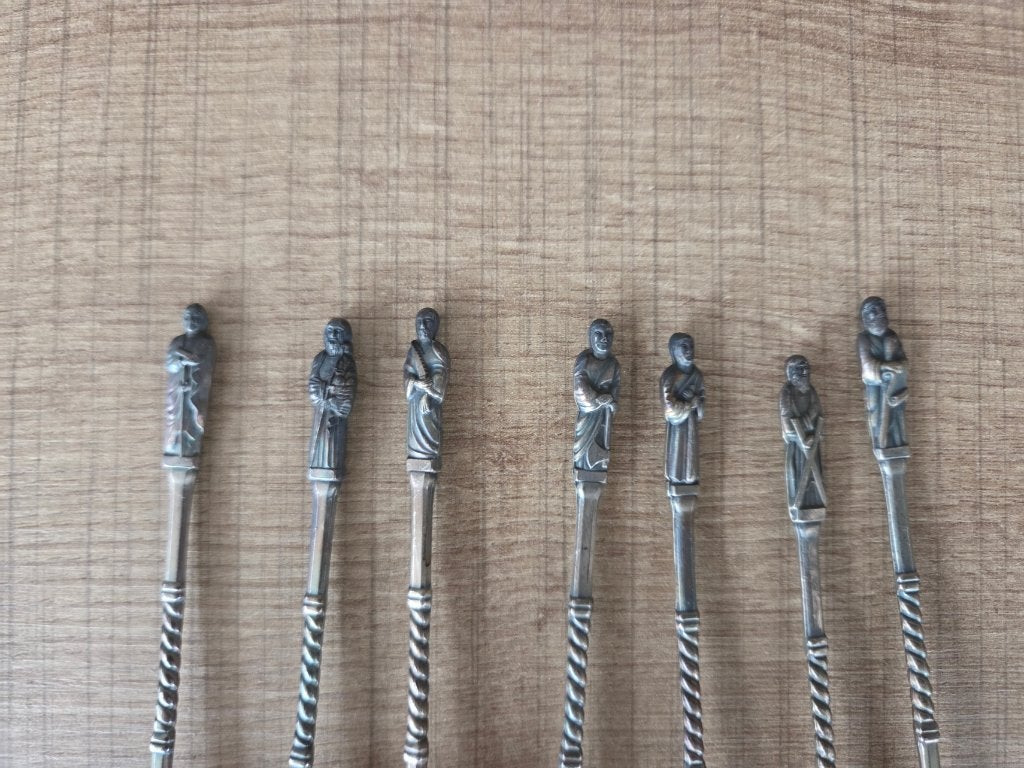 7 verschillende apostel lepeltjes - verzilvert -, Ophalen of Verzenden