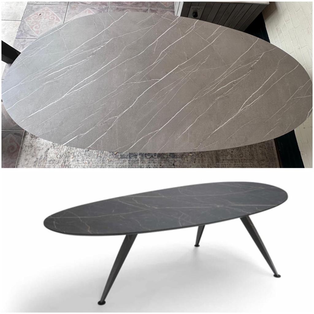 Bree's New World eettafel, marmerlook, lichtgrijs - 240 cm, Ophalen, Overige materialen, 100 tot 150 cm, Modern organisch, Japandi, Minimalistisch, Scandinavisch