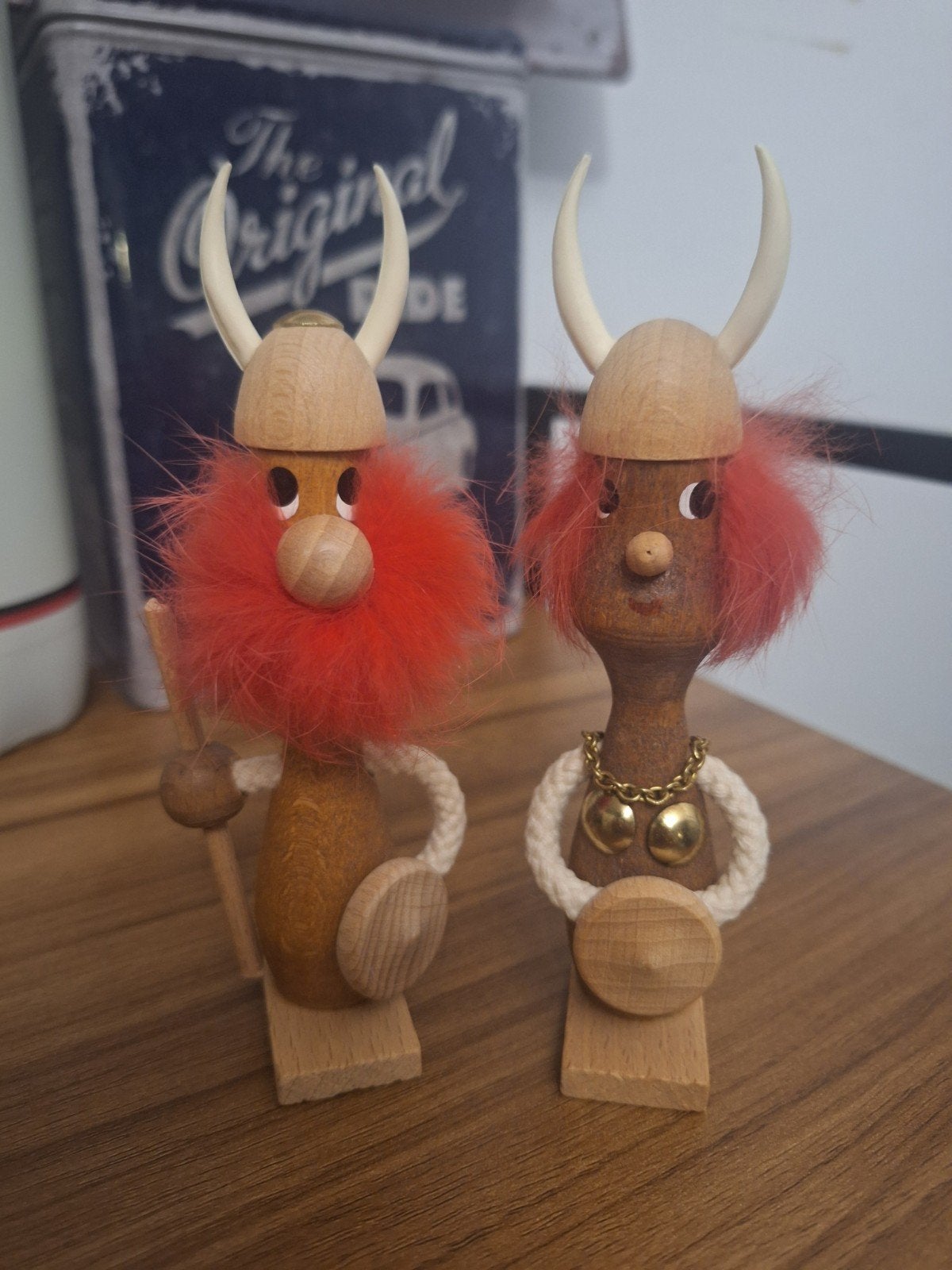 Deense teakhouten Viking beeldjes jaren '60  Sallingboe, Hout, Beeld, Ophalen of Verzenden, Bruin