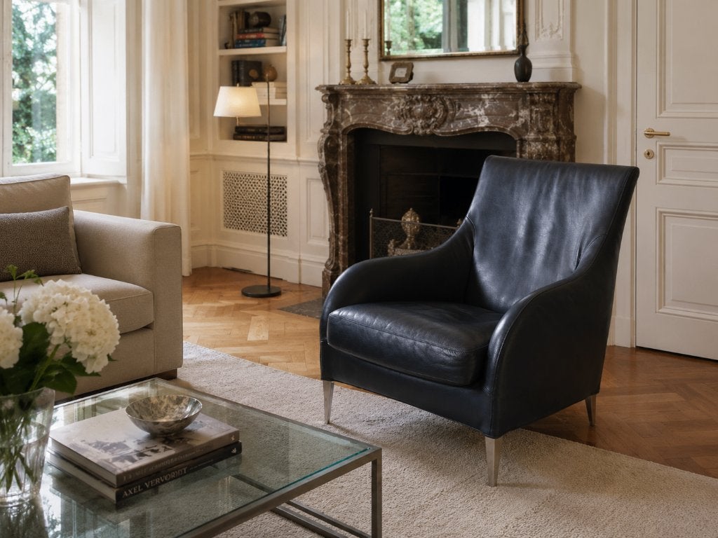 B&B Italia Florence  Fauteuil Antonio Citterio zwart leer, Ophalen, Gebruikt, 75 tot 100 cm, 50 tot 75 cm