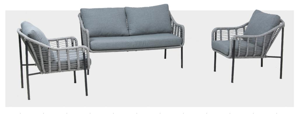 Loungeset Colton |  licht grijs rope | zonder tafels, Ophalen, 4 zitplaatsen, Bank, Loungeset