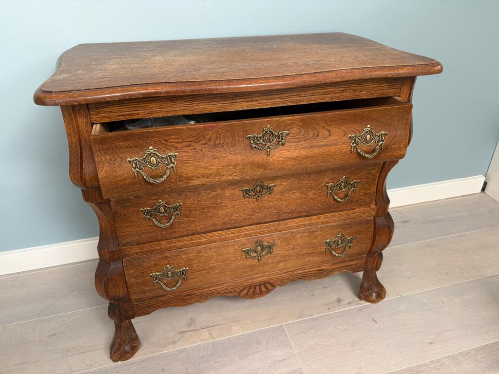 Antieke ladekast / commode van eikenhout, Ophalen, Gebruikt, 50 tot 100 cm, 3 of 4 laden